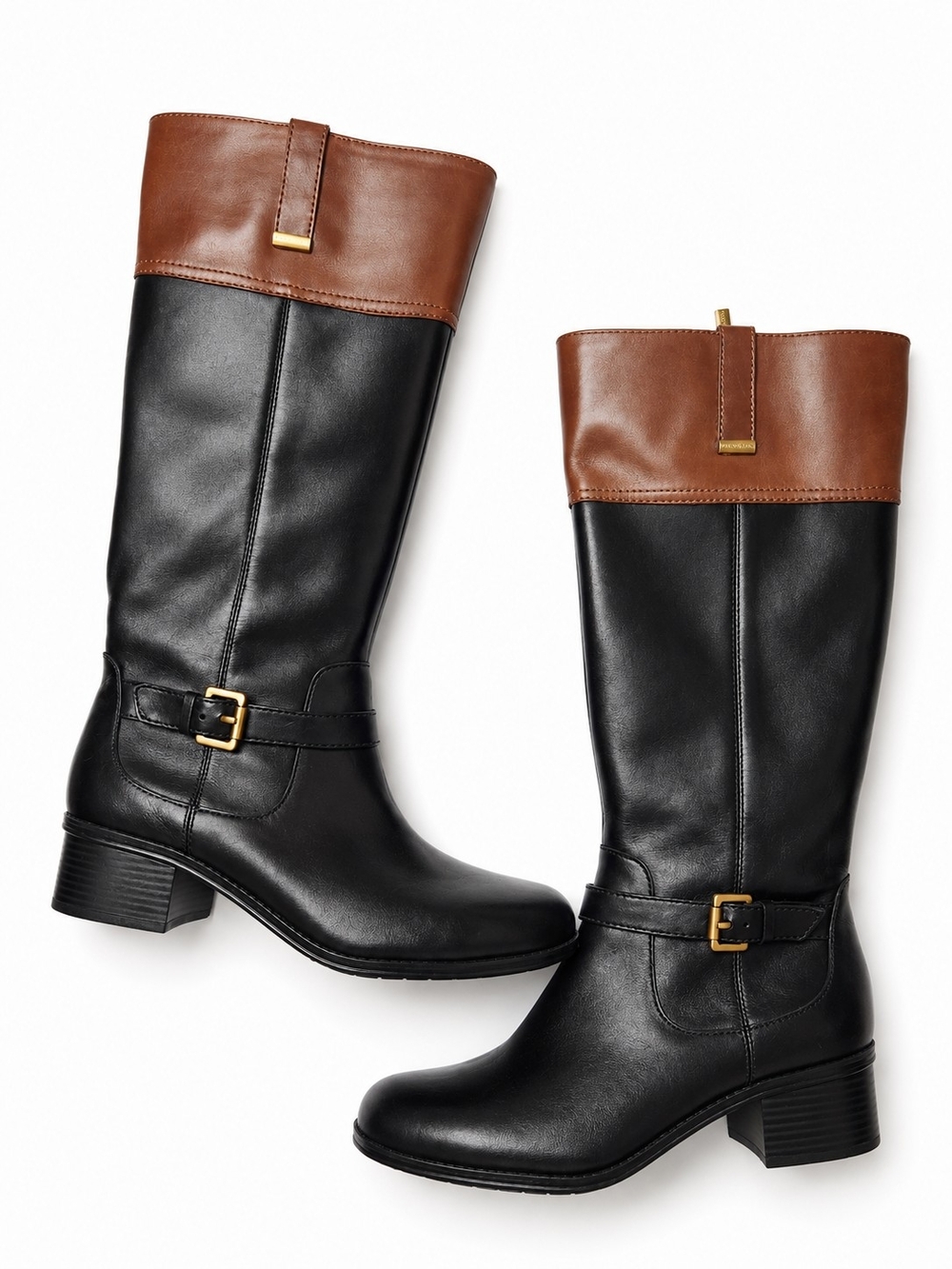 Bandolino Size 9 Black Brown Knee Leather Riding Boots